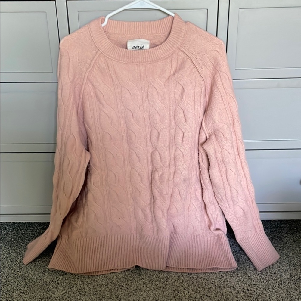Aerie Soft Pink Cable Knit Sweater